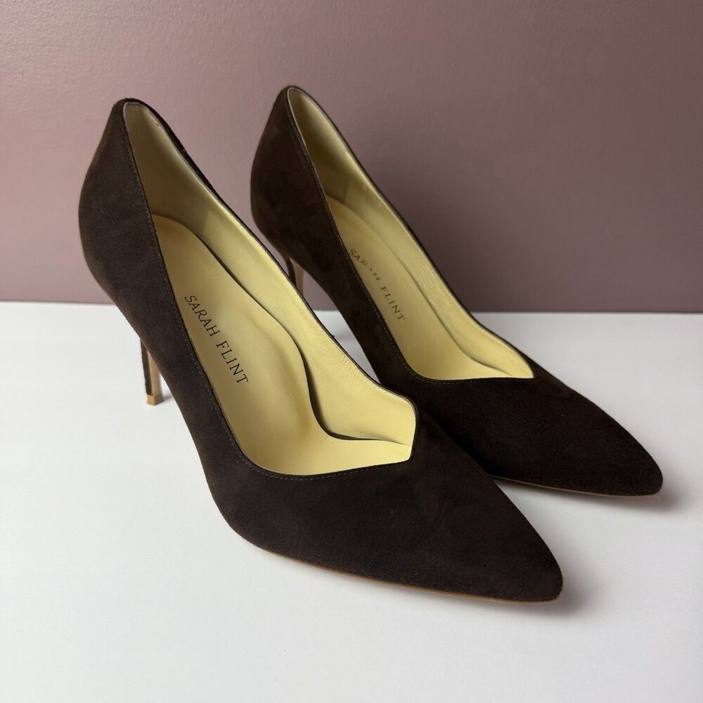 Sarah Flint Perfect Pump 85 Heels Shoes Espresso Brown Suede Leather Size US 7 - Picture 3 of 8